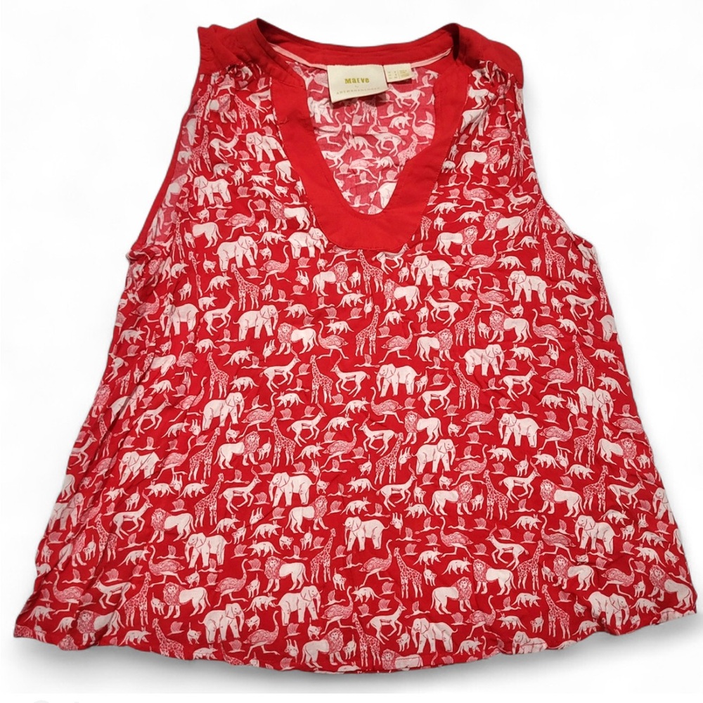 Maeve Anthropologie Melange Red Animal Sleeveless Tank Blouse Women’s Size 2